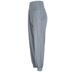Pantalon de jogging gris ample à taille haute pour femme avec poches et chevilles