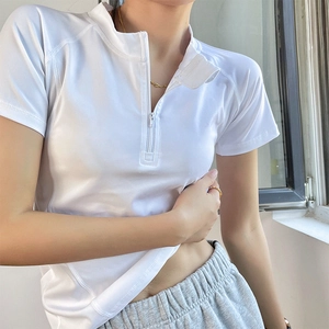 Women Half Zip Yoga Top Slim Fit Quick Dry Gym T-Shirt Stand Collar Short Sleeve Athletic Running Shirt Breathable Workout Top