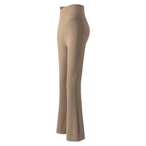 High-Waist Flare Yoga Hose in Khaki mit Bauchkontrolle und elastischem Lift