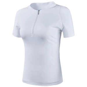 Slim fit white yoga top with half-zip stand collar and raglan sleeves for women