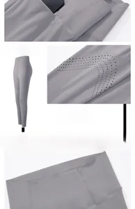 Detail view of high waist yoga leggings showing side pockets and laser-cut mesh holes