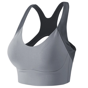 Grauer Sport-BH mit Racerback-Design für hohe Belastung und elastische Kompression