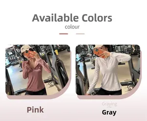 Haut de sport ajusté pour femme avec demi-zip en rose et blanc cassé