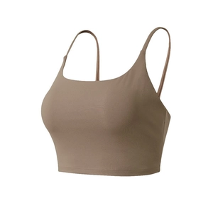 Reggiseno sportivo in Lycra marrone con spalline sottili e scollo quadrato per yoga