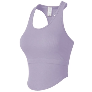 Soutien-gorge de sport côtelé violet clair avec dos nageur et ourlet arrondi, taille M