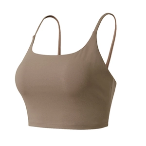 Reggiseno sportivo marrone con spalline sottili e design corto con scollo a U