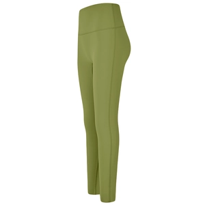 Pantalon de yoga vert olive à taille haute avec design sans couture pour le fitness