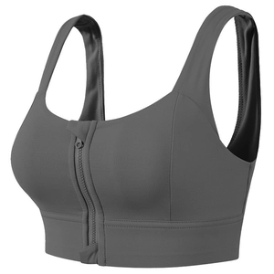 Soutien-gorge de sport gris foncé avec fermeture éclair avant et larges bretelles