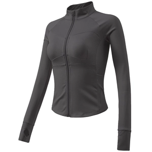 Veste de sport slim pour femme avec col montant et passe-pouces en gris foncé chiné