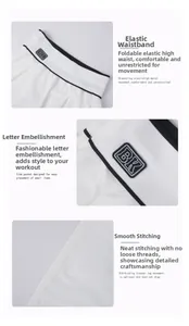 Dettaglio della vita alta elastica con patch BK e cuciture precise sui pantaloncini bianchi