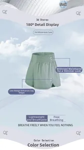 Detail view of high waist tummy control athletic shorts with breathable light green fabric