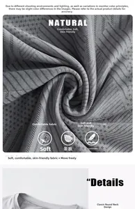 Détail du tissu en modal gris respirant et col rond classique d'un haut de sport