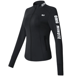 Women's Stand Collar Sports Fitness Jacket Fleece Lined Full Zipper Slim Fit Running Training Jacket With Letter Print Activewear Top