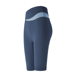Women high waist sports compression shorts in navy blue with light blue wave patchwork