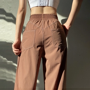 Women's high waist quick-dry sports joggers with white stitching and rear pockets