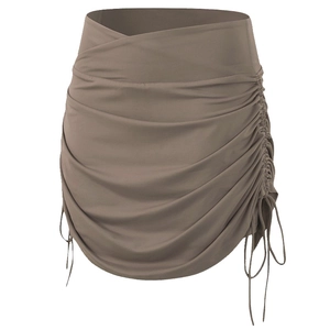 Women High Waist Yoga Skirt Quick Dry Ruched Drawstring Sports Skort Polyester Fake Two-Piece Fitness Bottom