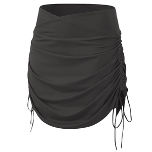 Women's charcoal high-waisted exercise skirt with cross V-waist and drawstring side rushing