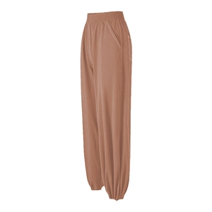 High waist loose sports joggers for women in brick red with white contrast stitching