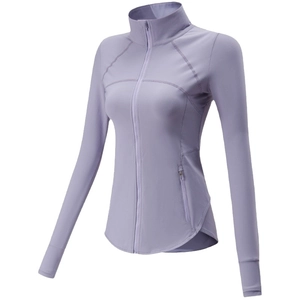 Veste de sport yoga lavande avec col montant et manches à passe-pouce
