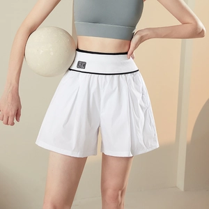 Pantaloncini sportivi bianchi a vita alta da donna con logo BK e strisce in vita