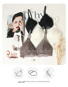 Détail des bonnets triangle en soie avec dentelle et doublure sans armature en 100% soie