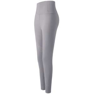 Grey high waisted yoga leggings with breathable mesh dots and tummy control design
