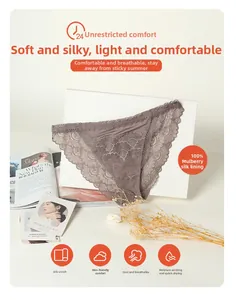 Detail view of lace panties with 100% mulberry silk crotch showing breathable fabric texture