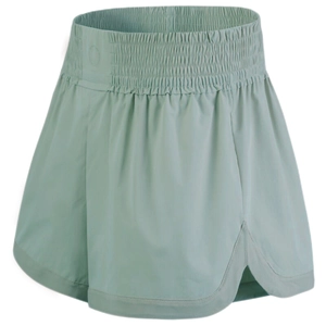 High waist light green 2-in-1 sports shorts with elastic waistband for running and yoga