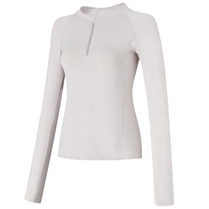 Haut de sport à manches longues pour femme avec col montant demi-zip pour yoga et fitness