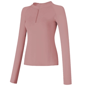 Haut de sport femme à manches longues et demi-zip en rose poudré, coupe ajustée