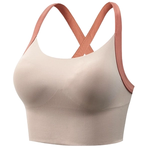 Soutien-gorge de sport sans couture avec bretelles croisées corail et bande large