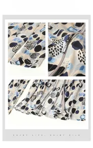 Detailed view of abstract dot printed silk shirt featuring front zipper and cuff craft