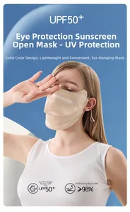 Détail macro du masque solaire en soie UPF 50+ avec protection des yeux et aération