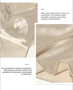 Detail of silk camisole with built-in bra cups and elastic band in champagne finish