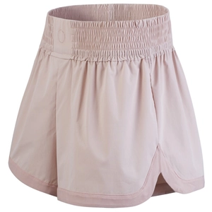 Damen Sportshorts in Rosa mit hohem Bund, gesmokter Taille und seitlichen Schlitzen