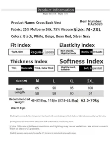 Guide des tailles détaillé et fiche technique du tissu pour débardeur en soie de mûrier
