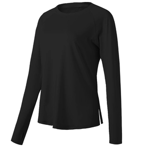 T-shirt de sport noir à manches longues pour femmes avec passe-pouces et séchage rapide