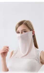 Detail of silk sun mask showing the breathable fabric and ear loops for sun protection