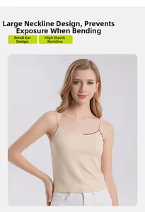 Detail of slim-fit mulberry silk camisole with large neckline and anti-exposure design