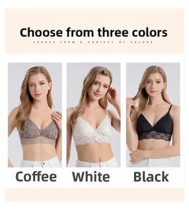 Trois coloris de bralettes en dentelle présentés en marron, blanc et noir élégant