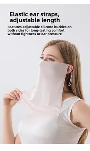 Detail of silk face mask featuring elastic ear loops with adjustable silicone buckles