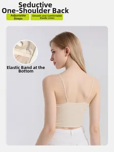 Detail view of adjustable straps and seamless elastic stitching on silk camisole top