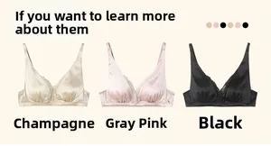 Silk wireless lace bras in champagne, dusty pink, and black with fine silk texture
