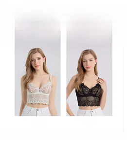 Lace silk camisole bralette set showing elegant V-neck and wavy hem in black and white