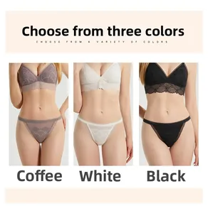Three-color set of low-waist lace silk panties in brown, white, and black colors