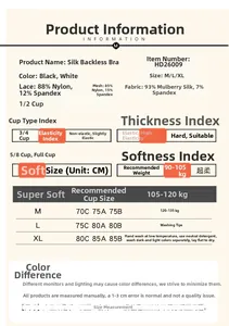 Size chart for mulberry silk lace bralette with cup recommendations and weight guidelines