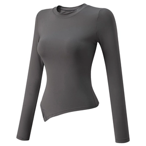 Haut de Yoga à Manches Longues Slim Fit pour Femmes Nylon Élasthanne Évacuation de l'Humidité Dos Ajouré Cordon Fitness