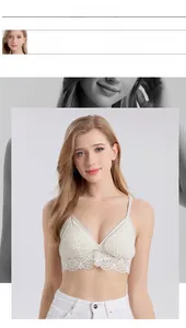 Gros plan détaillé du soutien-gorge triangle en soie blanche avec dentelle florale