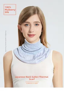 Close-up of 100% mulberry silk neck gaiter with premium ribbed knit texture