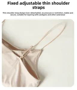 Detail view of adjustable silk camisole straps with transparent buckles for women